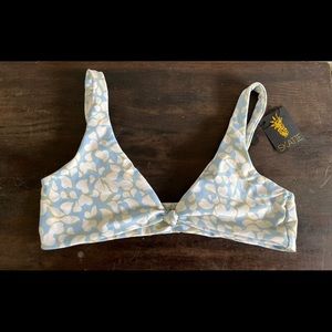 Skatie Swim Bikini Penny top - Nantucket - Large - blue white gold - front knot